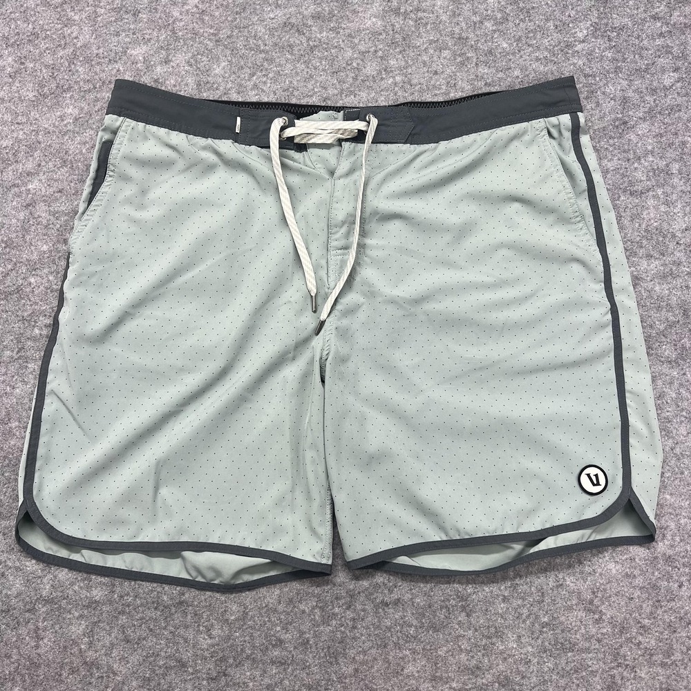Vuori Board Shorts Mens XL 38 Green Swim Trunks Polka Dot 7 Inch Inseam
